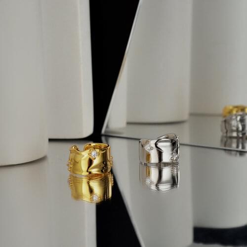 F.I.N.S 1pcs Korean Fashion S925 Sterling Silver Glossy Zirconia Ear Clip without Pierced Wide Earcuff Ear Bone Fine Jewelry