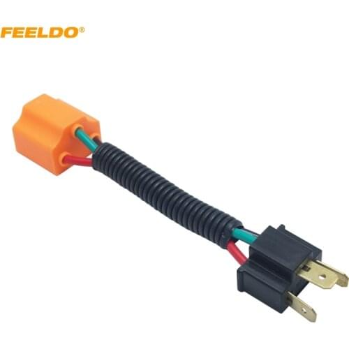 FEELDO 2PCS Car H4 Male To Femal Ceramic Socket Ceramic Wiring Harness Connector For Headlight Bulb Socket Adapter Holder #5950