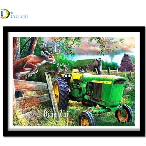 Farm Tractor Deer 5D DIY Diamond Painting Cross Stitch Complete Diamond Embroidery Animal Full Square Round Handmade Crafts Kit