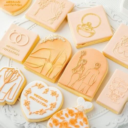 Valentines Day Wedding Embossed Mold Cake Cookie Fondant Stamp Mold Acrylic Rose Cake Sugarcraft Embosser Decoration Tools