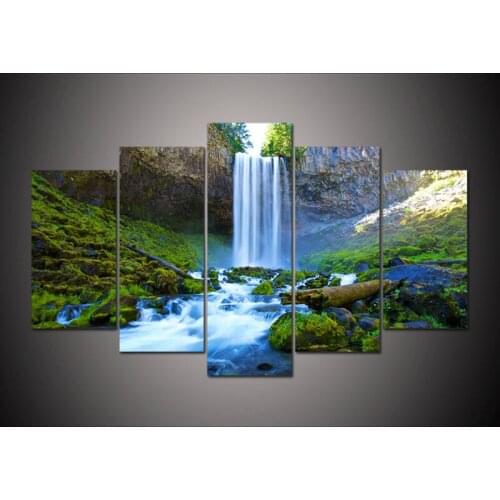 New 5 Panel Large HD Printed oil painting falling water canvas print art home decor Wall art Pictures For Living room