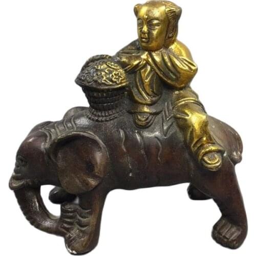 Chinese Old Copper Collection Pure Copper Child and elephant