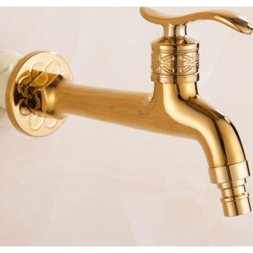 Washing Machine Faucet Brass Single Cold Wall Mounted Bibcock 1/2 Gold Outdoor Garden Faucet Mop Pool Tap Carved Small Faucet