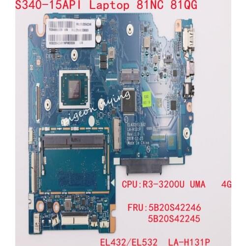 For Lenovo Ideapad S340-15API Laptop Motherboard CPU:R3-2300U UMA RAM:4G LA-H131P FRU:5B20S42246 5B20S42245 100% Test Ok