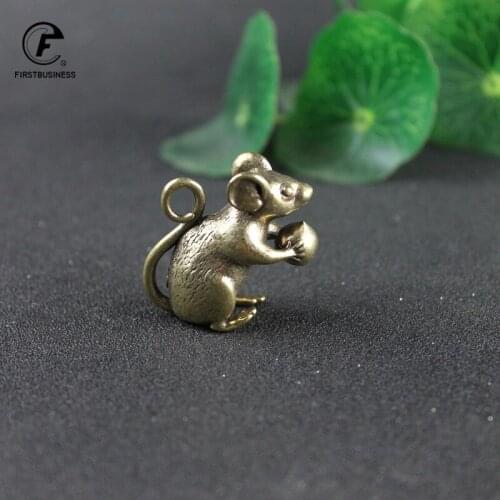 Copper Cute Mouse Peach Miniatures Figurines Tea Pet Table Ornament Crafts Brass Animal Rat Statue Home Decorations Accessories