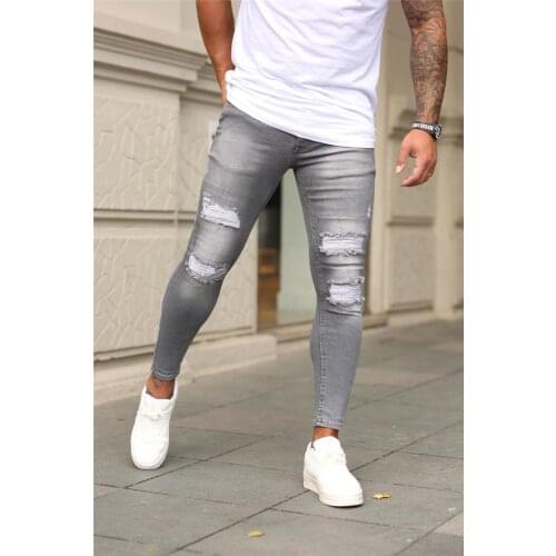 Mens Destroyed Skinny Jeans, Casual Slim Fit Stretch Denim Pants with Ripped Holes