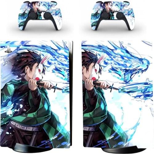 Demon Slayer PS5 Digital Edition Skin Sticker Decal Cover for PlayStation 5 Console and 2 Controllers PS5 Skin Sticker Vinyl