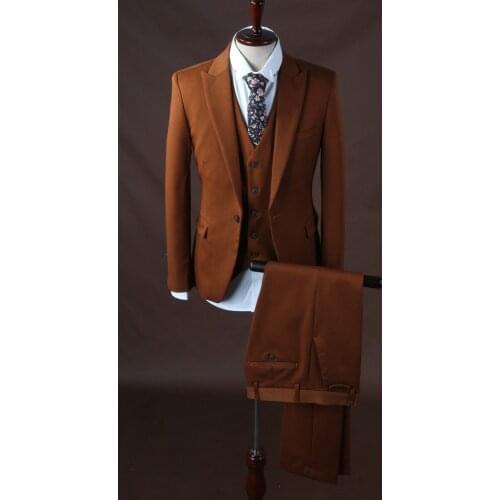 Fad Latest Coat Pant Designs Dark Brown Wedding Suits For Men Groom Slim Fit 3 Piece Tuxedo Custom Prom Blazer Terno Masuclino