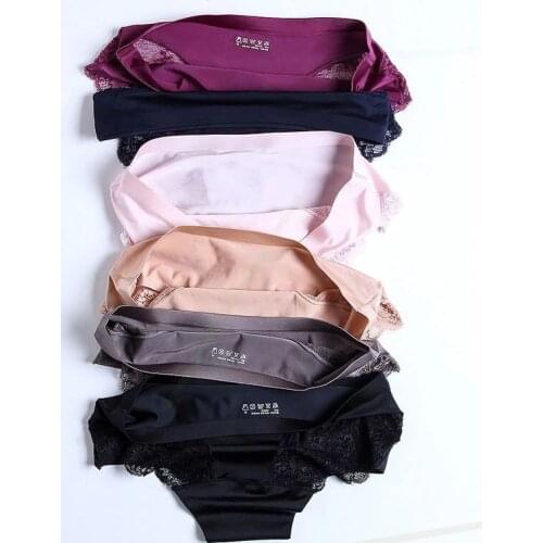 New Underwear Seamless Underwear Women Ice Silk Comfortable Breathable Pearlescent Cloth Mid-Waist Cotton Crotch Large Size Sexy