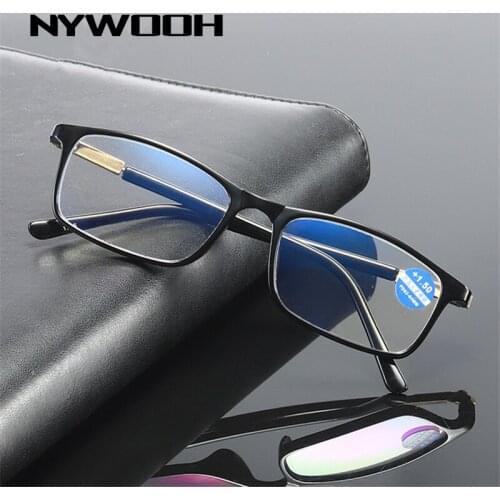 NYWOOH Anti Blue Light Reading Women Men Anti-fatigue Hyperopia Eyeglasses Spring Legs Semimetal Comfortable Eyewear Diopter 4.0