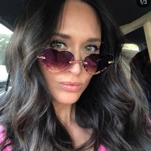 Cute Heart Sunglasses Women Colorful Lens Cat Eye Sun Glasses Luxury Traveling Driving Eyewear Rimless Gradient Shades UV400