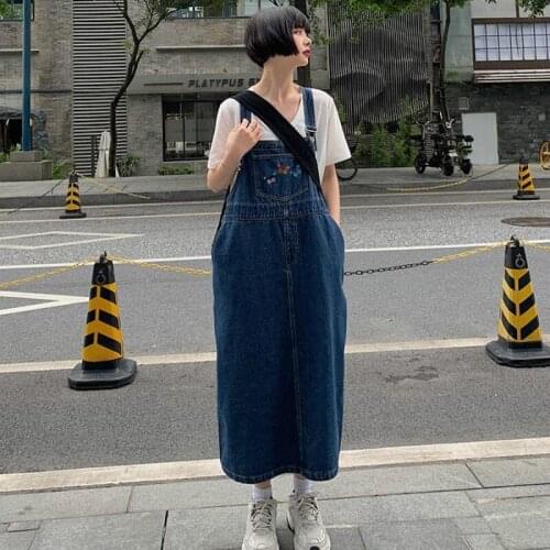 Dress Women Sleeveless Denim Blue Korean Style Butterfly Embroidery Dresses Spring Summer Outwear Loose Streetwear Students