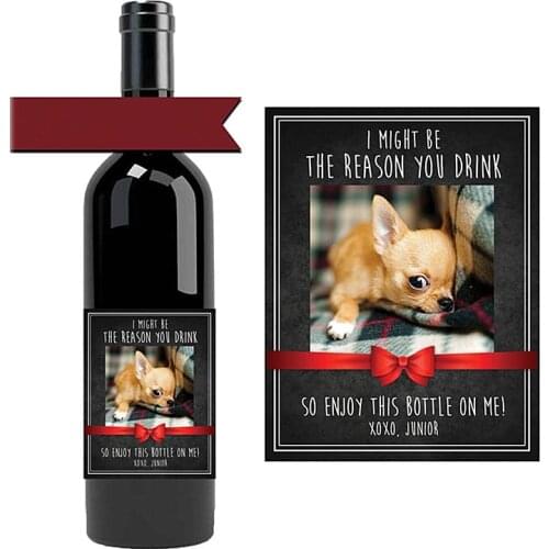 Custom photo Wine Bottle Label,Funny Christmas gift from pet,present from dog or cat,gift for dog groomer,gift for pet sitter
