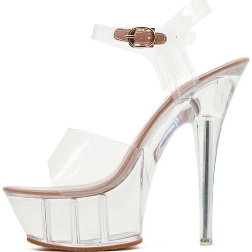 15cm Clear Heels For Women Summer Platform Sandals Ladies Shoes And Sandals High Heel Pumps Night Party Shoes Sandale Femme