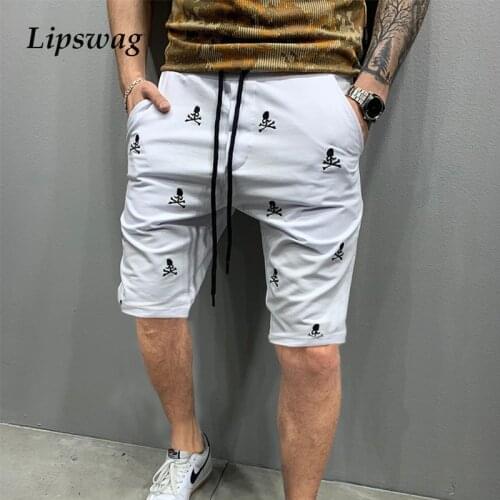 Harajuku Skull Printing Drawstring Shorts Men Sport Breathable Casual Shorts 2021 Summer Fashion Mens Fitness Shorts Streetwear