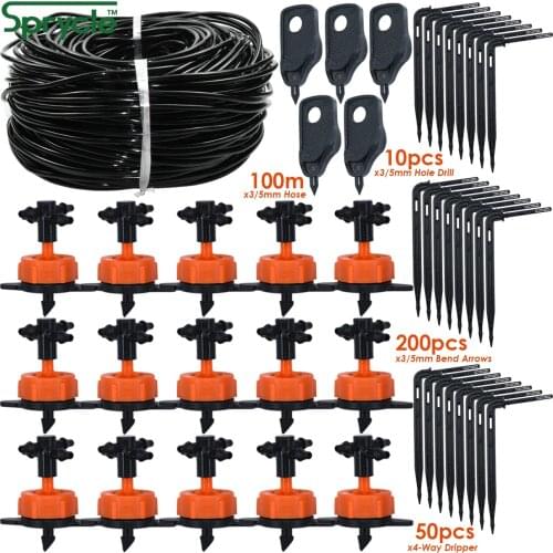 SPRYCLE 10-100M 2LPH Pressure Compensation Emitter 3/5mm Watering Kits Flower Greenhouse Drop Drip Irrigation System w/ Puncher