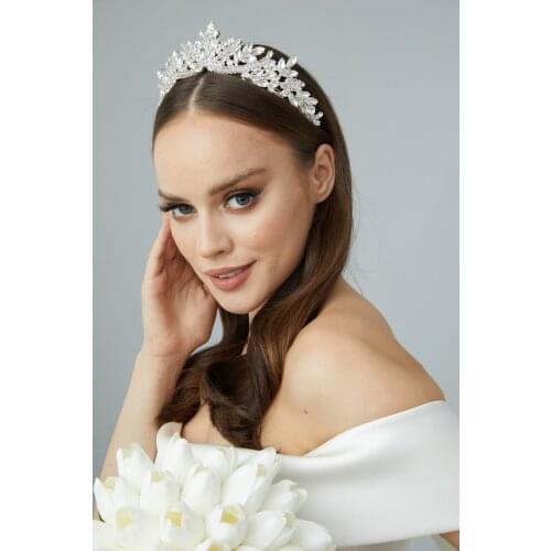 Loyd Crystal Cubic Zirconia Bridal Crown Custom Wedding Hair Design, Engagement, PRINCESS Silver Cheap and Quality Bright