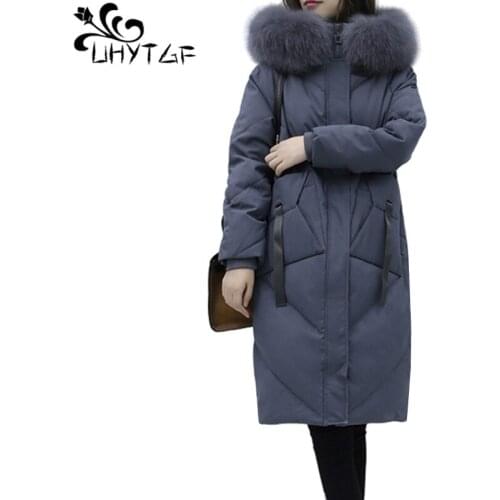 UHYTGF Plus size Down cotton Coats Woman Long Cotton Parka New Korean Thicken Womens Winter Coat Female Hooded Warm Jacket X744