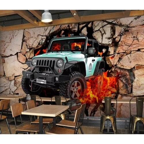 Decoration home mural wallpaper for Walls 3D Car broken wall Living Room Home Decor Hotel Mural photo wall paper rolls