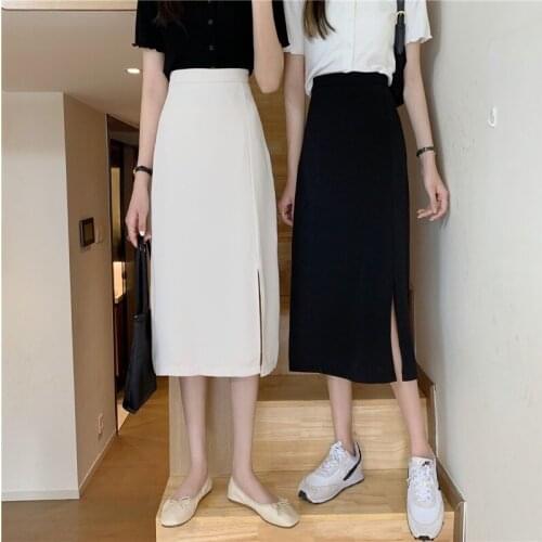 Spring and summer 2021 new A-line skirt Korean style temperament, high waist, thin split mid-length skirt