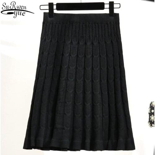 Solid Casual Loose Skirt Elastic Waist Knitted Mini Skirts Women Autumn Fashon 2021 Korean High Waist A-Line Pleated Skirt 10370