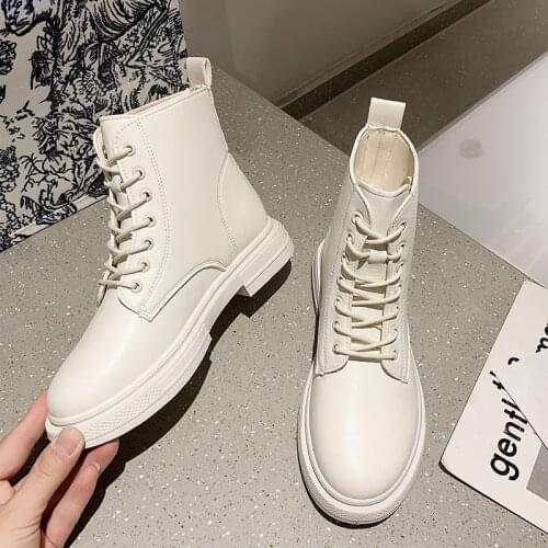 Women Ankle Short Boots Martins Boots 2021 Autumn Winter Motorcycle Ankle Platform Boots Ladies Boots Black PU Leather Shoes