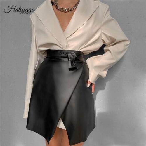 HATCYGGO Womens Cummerbund Wide PU Leather Skirt Peplum Belt Female Black Bandage Waist Belts For Dress Corsets Decoration 2021