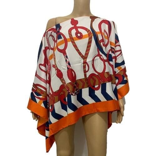 New Printed European Printed Silk Bohemian summer Beach top clothes Batwing Sleeve abaya Silk top dresses for women
