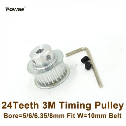 POWGE 24 Teeth 3M Timing Pulley Bore 5/6/6.35/8mm Fit Width 10mm HTD 3M Belt 24T 24Teeth HTD 3M Pulley CNC Engraving