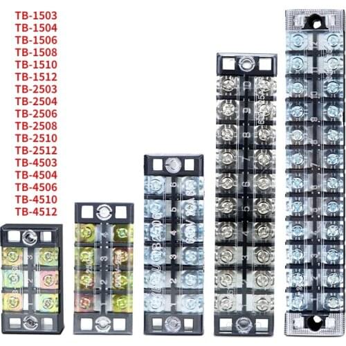 1Pcs TB-1503/1504/1506/1508/1510/1512 TB-25 TB-45 Dual Row Strip Screw Terminal Block 15A 600V Fixed Wiring Board Wire Connector