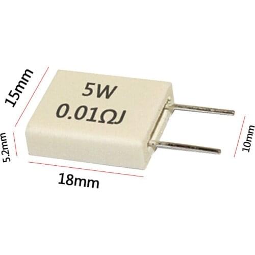 10Pcs SQM vertical Non-inductive Ceramic Cement Resistor 5W 0.01/0.015/0.02/0.022/0.025/0.03/0.047/0.05/0.5R 2pin Copper foot