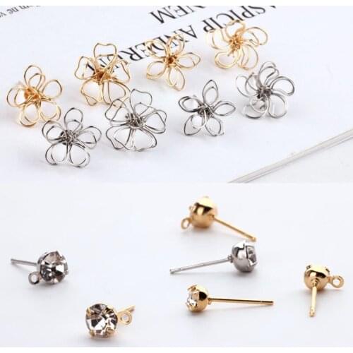 10pcs New Design Hollow double-layer Small Flower Copper Plating Bow Stud Earrings For Women Vintage Diy Jewelry Accessories