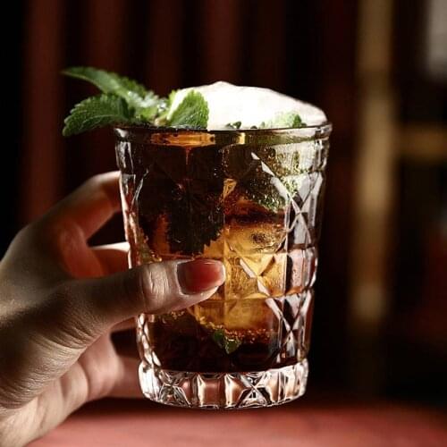 2Pcs Retro Plaid Wine Glass Transparent Whiskey Glass Liquor Spirits Cup Bar Club Drinkware Home Cafe Coffee Mug Milk Juice Cup