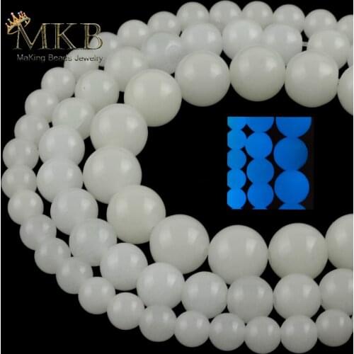 6/8/10mm Blue Luminous Light Glowing Charm Beads Natural Stone Beads For Jewelry Making Diy Bracelets Necklace Accessories