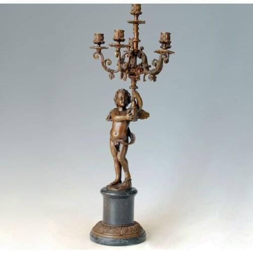 Bronze Little Angle candlestick with 5 Holders Statue Sculpture Antique Life Size Candleholder for Home Decoration