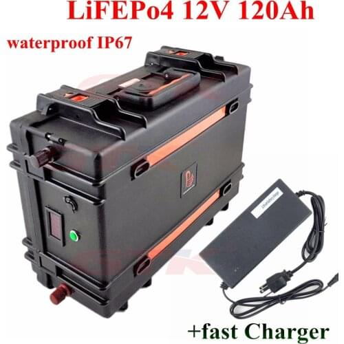 Suitcase Lifepo4 12v 120Ah battery pack mobile Not lead acid for car solar RV portable UPS boat motor + 14.6v 10A charger