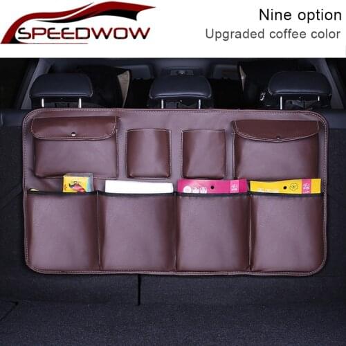 SPEEDWOW leather Car Rear Seat Back Storage Bag Multi Pocket Car Trunk Organizer Auto Stowing Tidying Interior Accessories