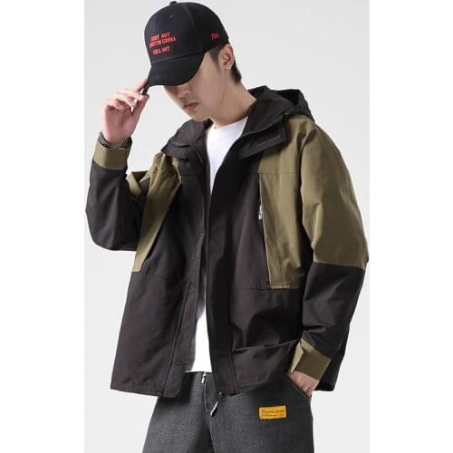 2021 Autumn Men Multi Pocket Military Jacket Mens Casual Patchwork Coat Male Loose Hooded Outwear Streetwear Zipper Jackets
