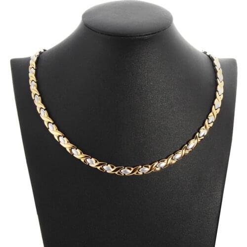 New 316L Stainless Steel Magnetic therapy classic unique charm gold men women necklace Energy health exercise fitness necklace