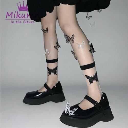 Harajuku Sweet Butterfly Socks Women Thin Summer Casual Stockings Gothic Lolita