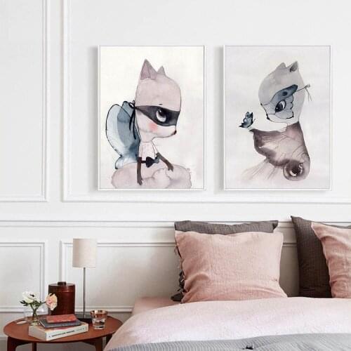 Kawaii Cartoon Watercolor Poster and Prints Minimalist Wall Art Canvas Painting Modern Nursery Picture Children Room Decoration
