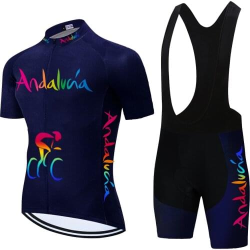 Men 2021 Andalucia Team Cycling Clothing Set Racing Bike Clothing Breathable Bicycle Sportswear Short Sleeve Cycling Jersey Suit