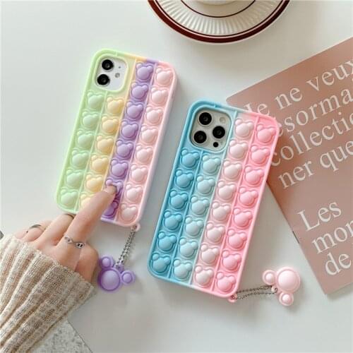 Rainbow Pendant Soft Cases For iPhone 8 7 Plus X XR XS 11 12 Mini Pro Max Reliver Stress Silicone Fidget Push Bubber Coque Cover