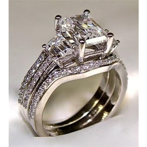 Vintage 10K White Gold 3ct Lab Diamond Ring sets 925 sterling silver Bijou Engagement Wedding band Rings for Women men Jewelry