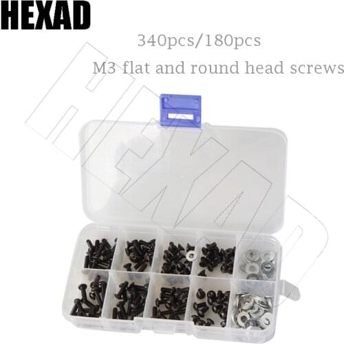 340pcs/180pcs M3 Flat & Round Head Screws Set for 1/10 HSP RC Car