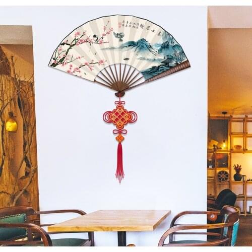 Chinese Style Landscape Painting Wall Stickers Fold Fan Art Wall Decals Living Room Decoration Bedroom Home Office Decor