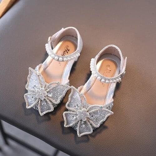 2021 New Summer Shoes For Girls Glitter Rhinestone Butterfly Princess Sandals Flat Party Baby Size 21-35 E800