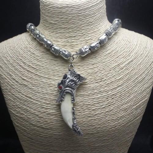 Wolf Tooth Necklace PowerMan Buddha Head Chain Gorgeous Accessories Real Tooth Fashion Jewelry