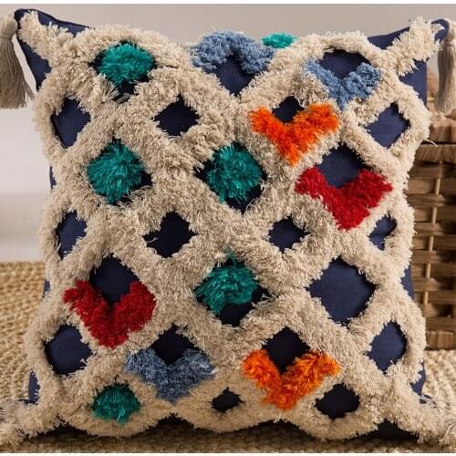 Papa&Mima Blue Plaids 3D Quilted Cotton Linens Soft Square Knitted Cushion Covers Protective No Core for Sofa Chair Car