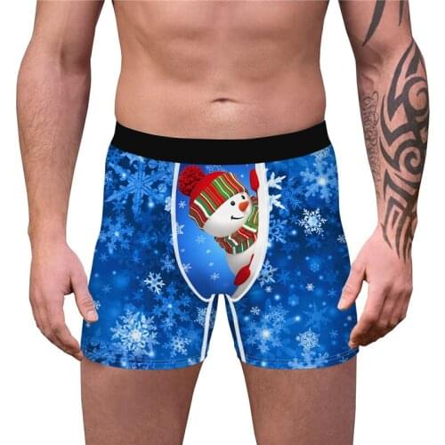 Men Novelty Boxer Shorts Soft Funny Boxers Mens Breathable Panties Underpants 3D Snowman Snowflakes Print Humorous Underwear